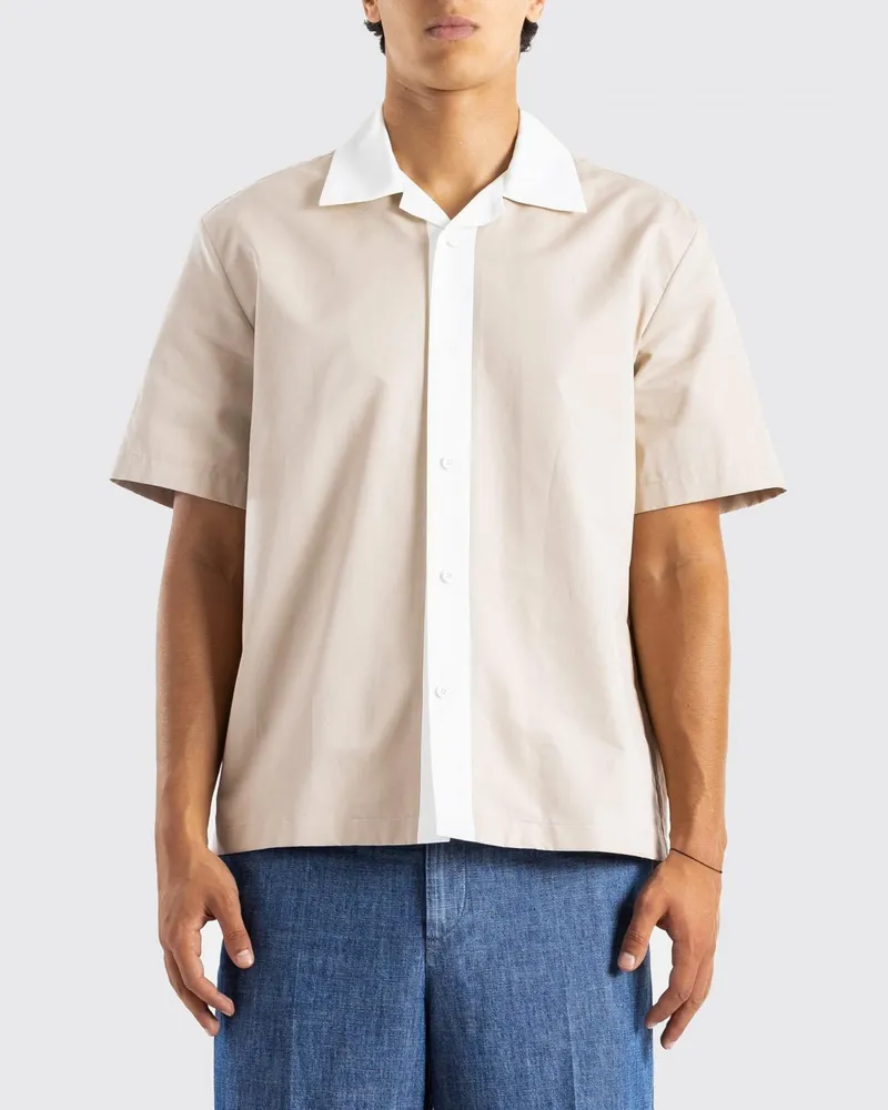 Jil Sander Kurzärmeliges Hemd in Relaxed Fit aus Baumwolle und Seide mit französischem Kragen Natural