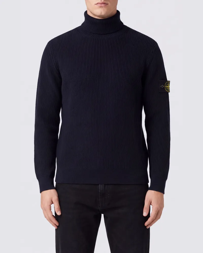 Stone Island Schmal geschnittener Woll-Rollkragenpullover mit Compass-Logo Blau