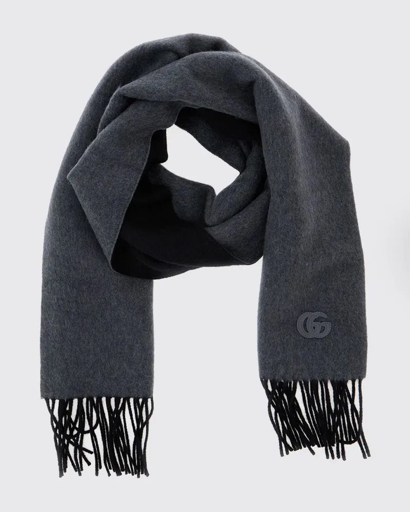 Gucci Schal von aus 100% Kaschmir mit GG-Monogramm und Fransenrändern Grau