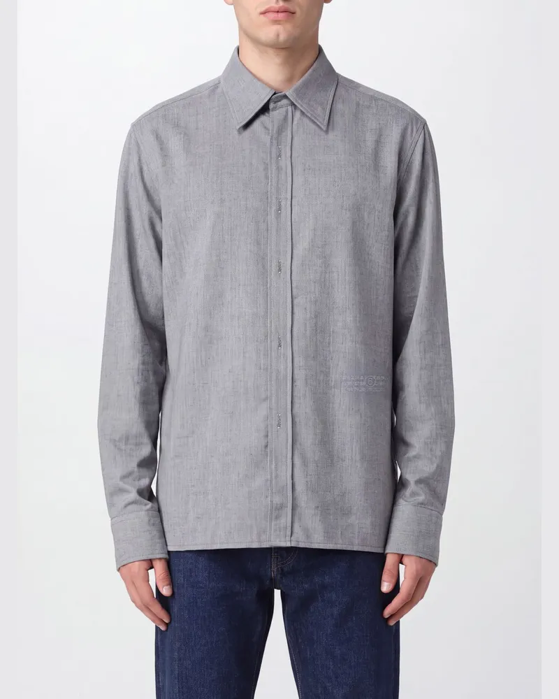 Maison Margiela Langärmeliges Baumwollhemd mit numerischem Logo Schwarz
