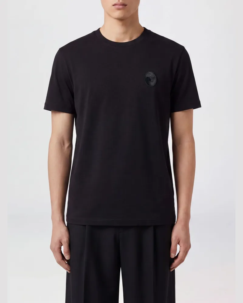 Versace Stretch-Baumwoll-T-Shirt mit Ton-in-Ton-Medusa-Logo-Patch Schwarz