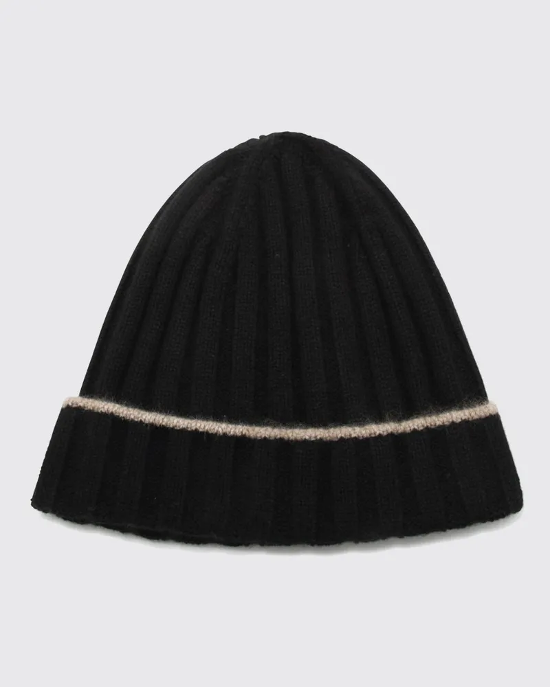 Brunello Cucinelli Gerippte Beanie-Mütze mit Umschlag aus reinem Kaschmir von Schwarz