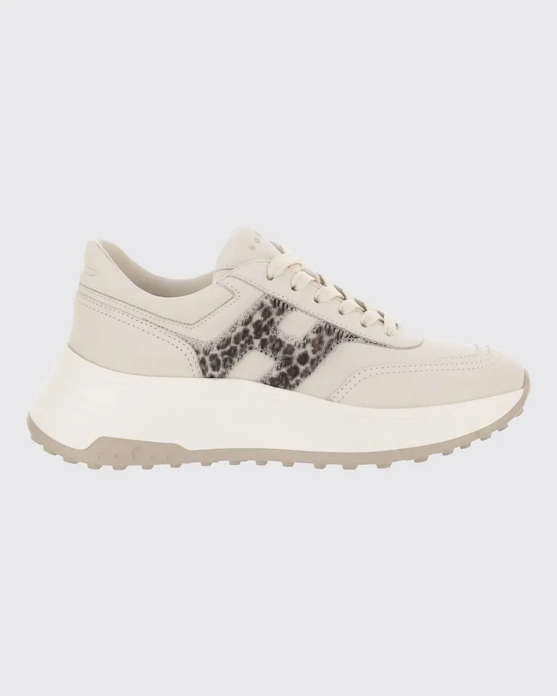 Hogan Hi-Fi Sneaker aus Nubuk und Leder in Ponyfell-Optik mit Animal-Print und Chunky-Sohle Ivory