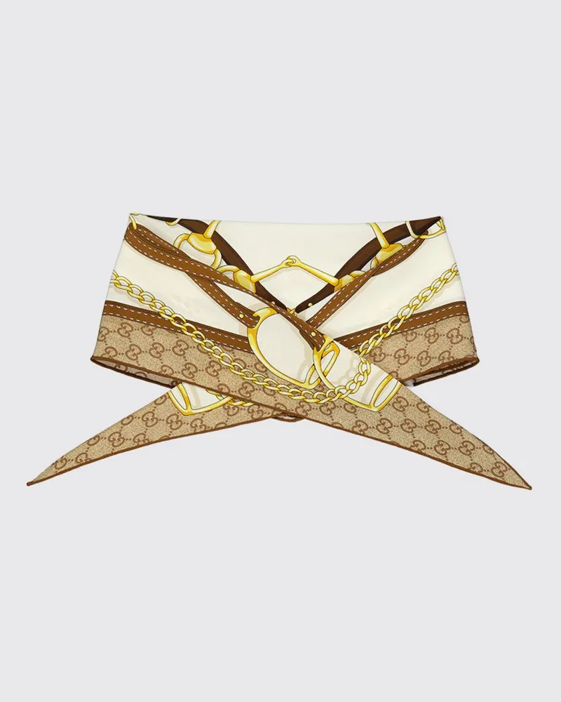 Gucci Seidengürtel mit GG-Monogramm-Print und Horsebit-Detail Braun