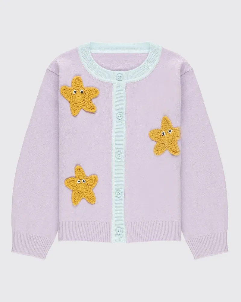Stella McCartney Kids Jungen-Cardigan aus Baumwolle mit Sternen-Print und Stickerei Violett