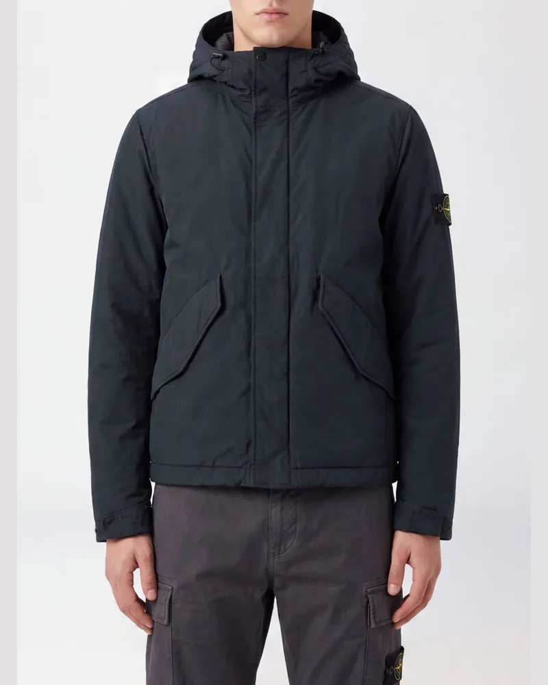 Stone Island Kapuzen-Windjacke aus recyceltem Nylon mit Compass-Logo Blau