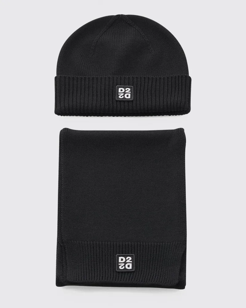 Dsquared2 Beanie aus Wollmischung mit Kontrast-Logo Weiß