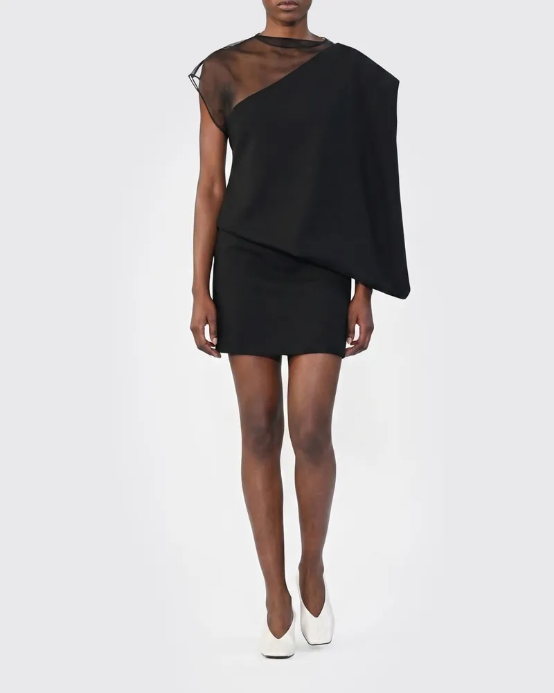 SPORTMAX Asymmetrisches One-Shoulder-Minikleid aus Wolle Schwarz