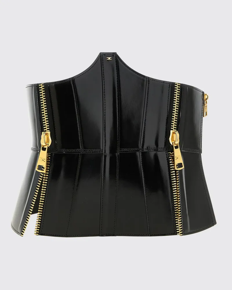 Elisabetta Franchi Bustier-Gürtel aus Leder mit Monogramm-Logo und Bindeband Schwarz