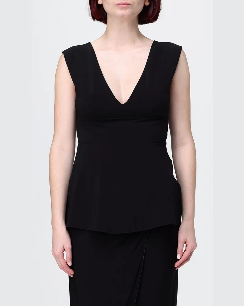 Max Mara Ärmelloses V-Ausschnitt-Top Oblare aus Stretch-Viskose Schwarz