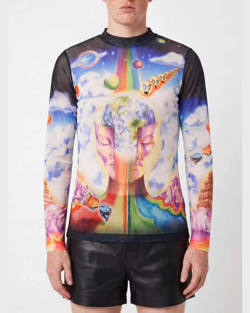 Casablanca Paris Langärmeliges Slim-Fit-Jersey-Top mit Grafikdruck Bunt