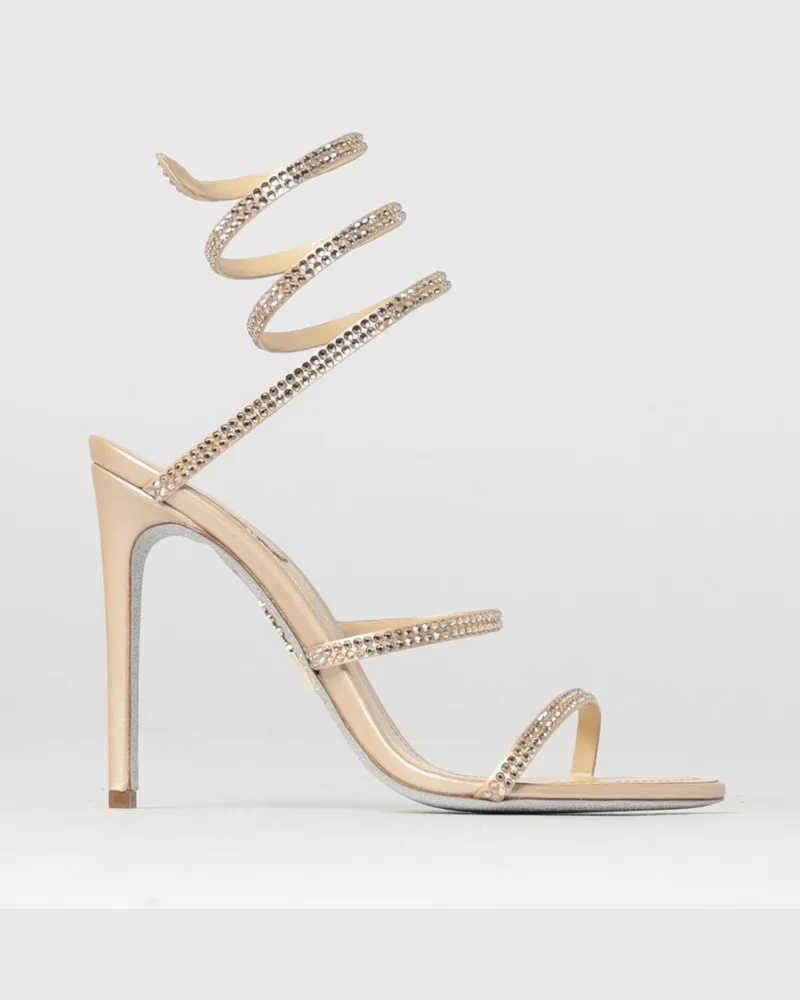 René Caovilla Cleo Sandale aus Satin und Leder mit Strasssteinen Champagne