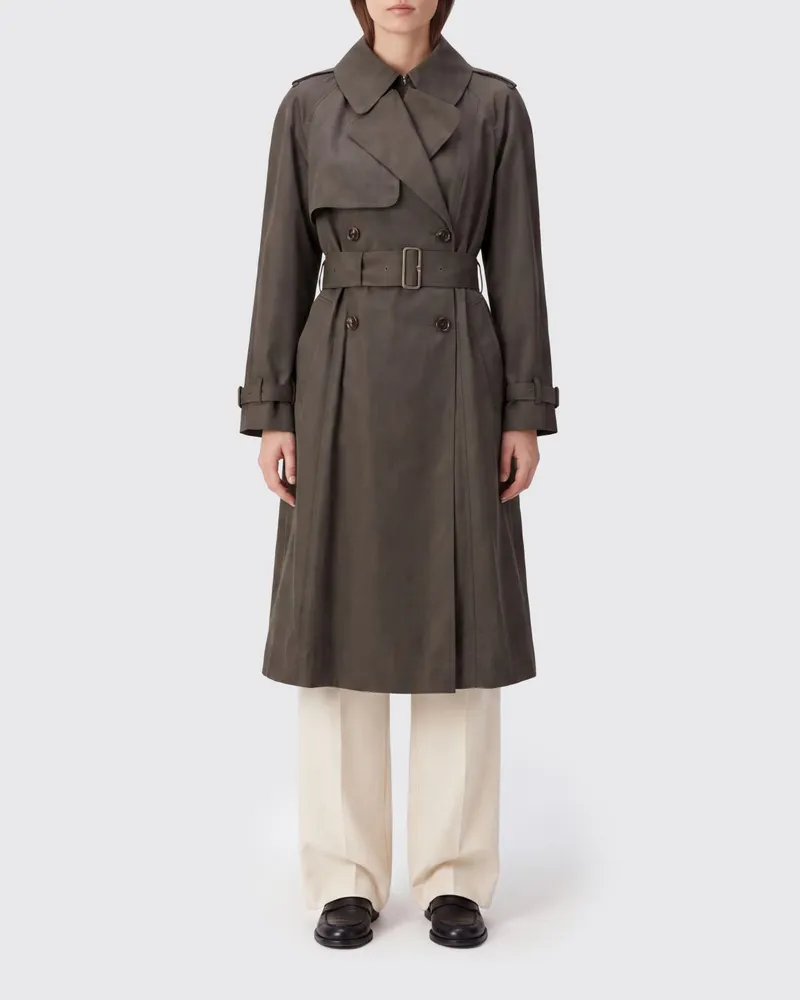 Burberry Langer zweireihiger Trenchcoat aus Baumwoll-Gabardine mit Gürtel Braun