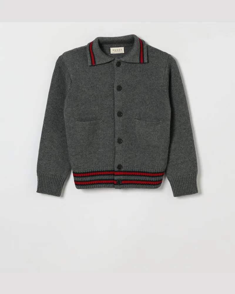 Gucci Woll-Cardigan für Jungen mit Polokragen und kontrastierendem Webstreifen Grau