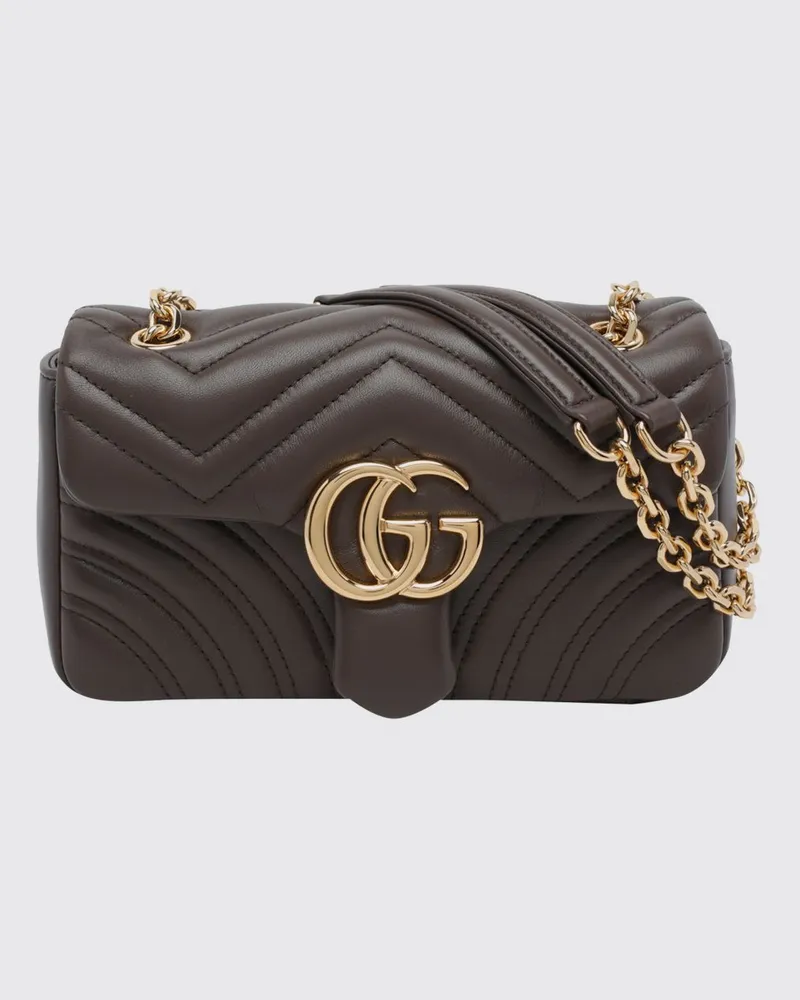 Gucci GG Marmont Mini-Schultertasche aus Matelassé-Nappaleder mit Chevron-Muster Braun