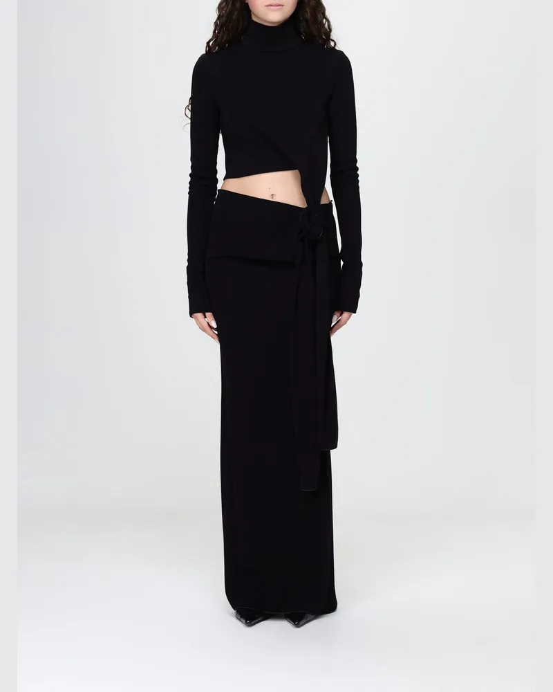 SPORTMAX Langes, schmal geschnittenes Jersey-Kleid mit Rollkragen und Cut-Outs Schwarz