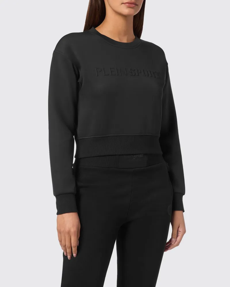 Philipp Plein Gekürztes Rundhals-Sweatshirt aus Jersey mit elastischen Bündchen Schwarz