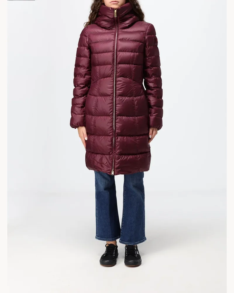 Peuterey Knielange gesteppte Nylon-Daunenjacke mit Kapuze und Eingrifftaschen Burgunderrot