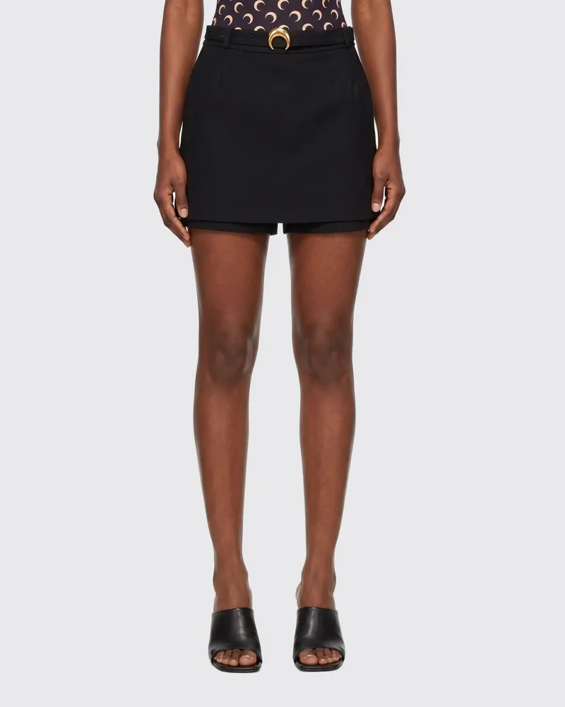 Marine Serre Hochgeschnittene Viskose-Shorts mit verstellbarem Gürtel Schwarz