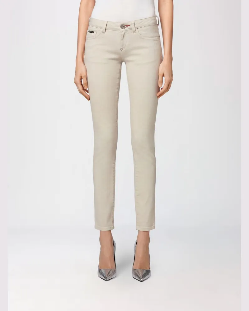 Philipp Plein Mid-Rise Skinny-Jeans aus Stretch-Denim Beige