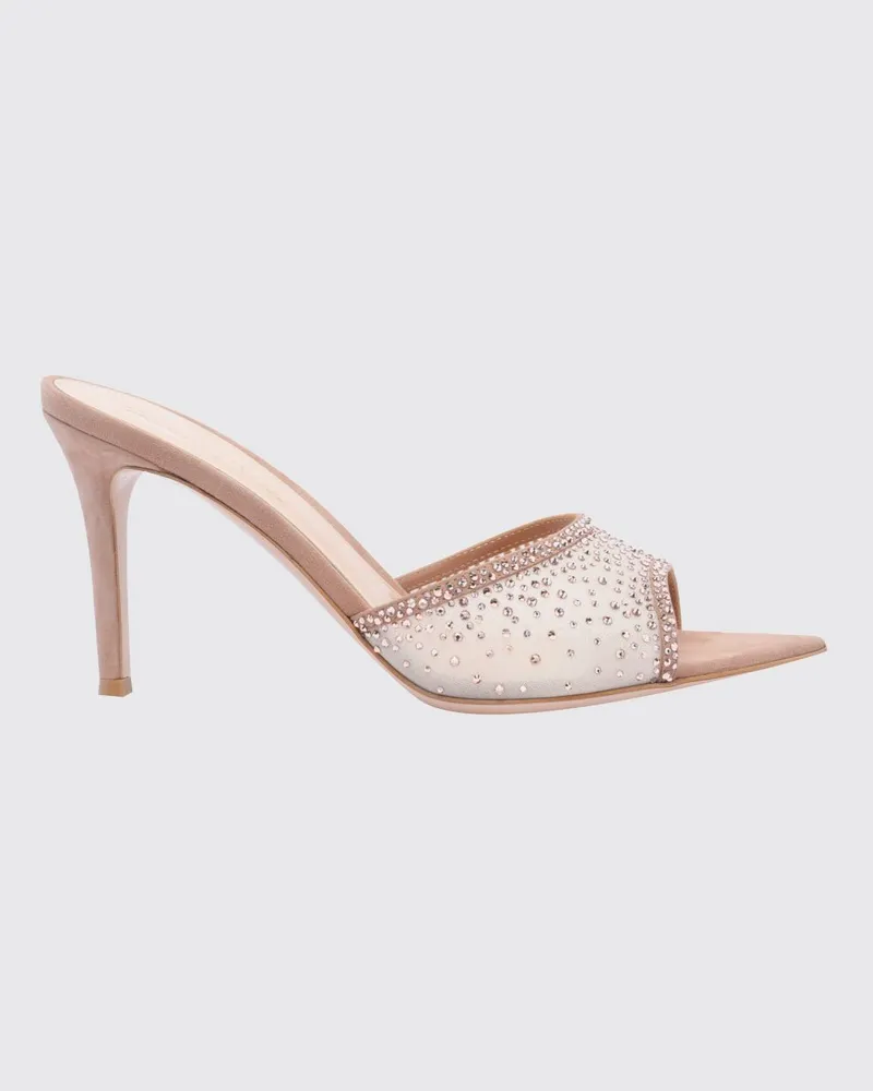 Gianvito Rossi Rania Mules-Sandalen aus Netzstoff mit Kristallbesatz und hohem Absatz Pink
