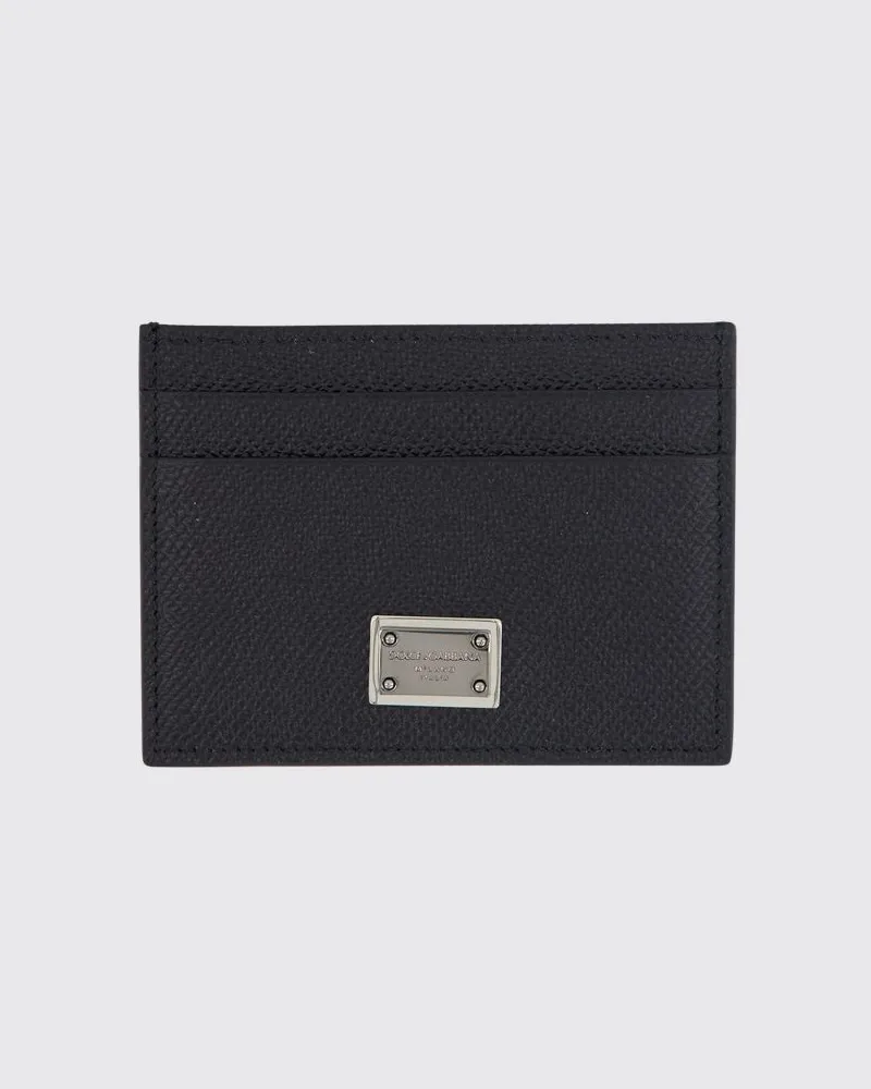 Dolce & Gabbana DOLCE  GABBANA Flaches Kartenetui Dolce & Gabbana aus genarbtem Kalbsleder mit Logo Schwarz