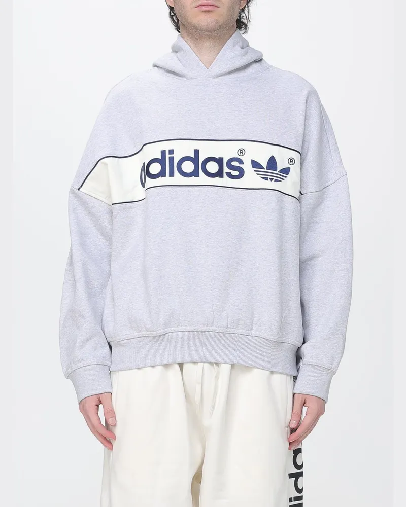 adidas Kapuzenpullover aus Baumwollmischung in Relaxed Fit mit Kontrastlogo Grau