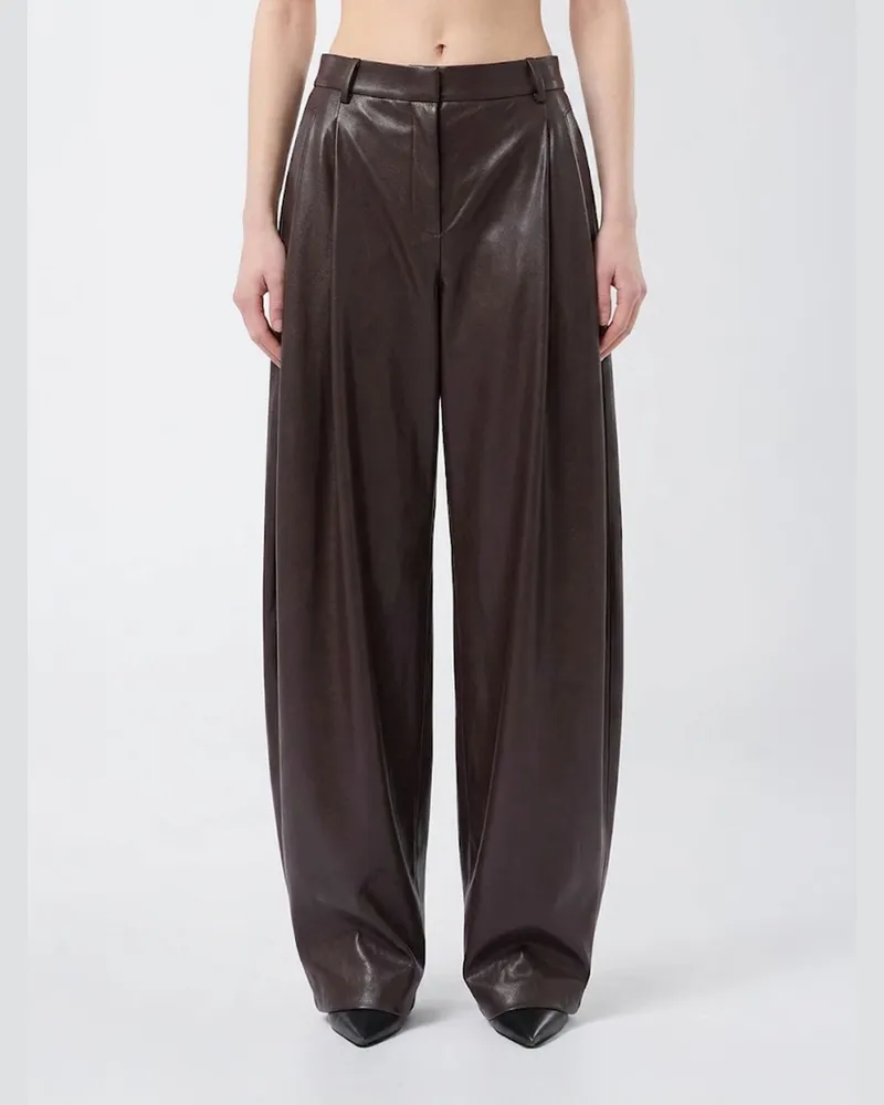 ANDAMANE Sasha High-Waist-Baggy-Hose aus Kunstleder Braun