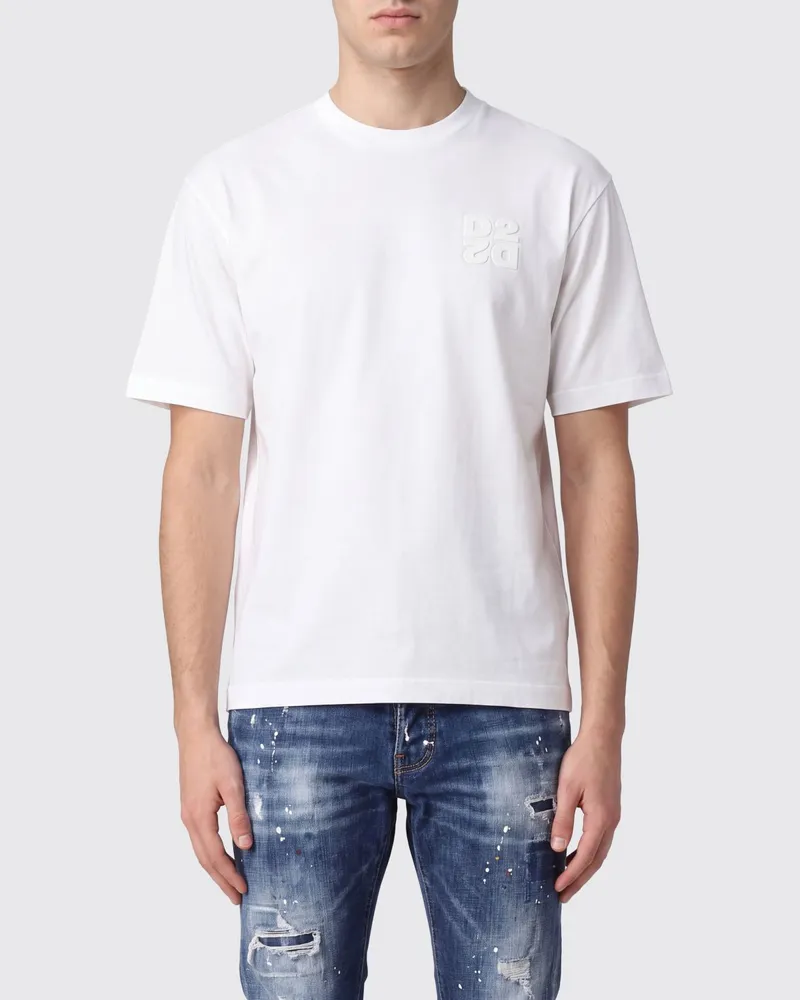 Dsquared2 Rundhals-T-Shirt aus reiner Baumwolle mit Ton-in-Ton-Logo Weiß
