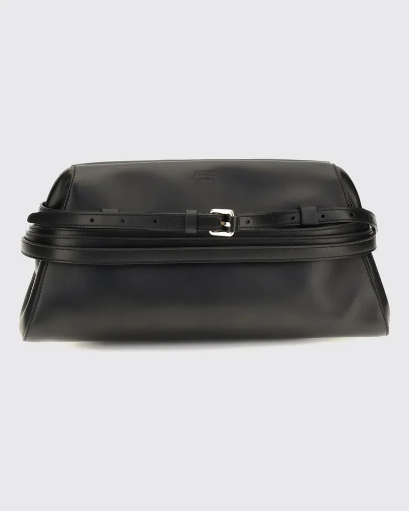 Moschino Ausgestellte Clutch aus glattem Schafsleder von mit verstellbaren Riemen Schwarz
