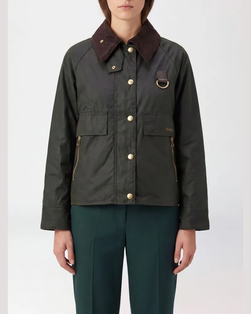 Barbour Catton Kurze Jacke aus gewachster Baumwolle mit Samtkragen Grün