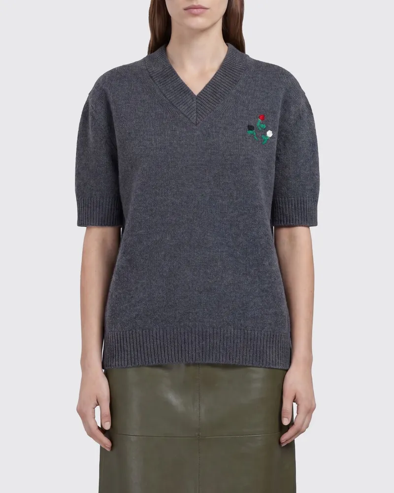 Marni V-Ausschnitt-Pullover aus Schurwolle und Kaschmir mit Stickerei Grau