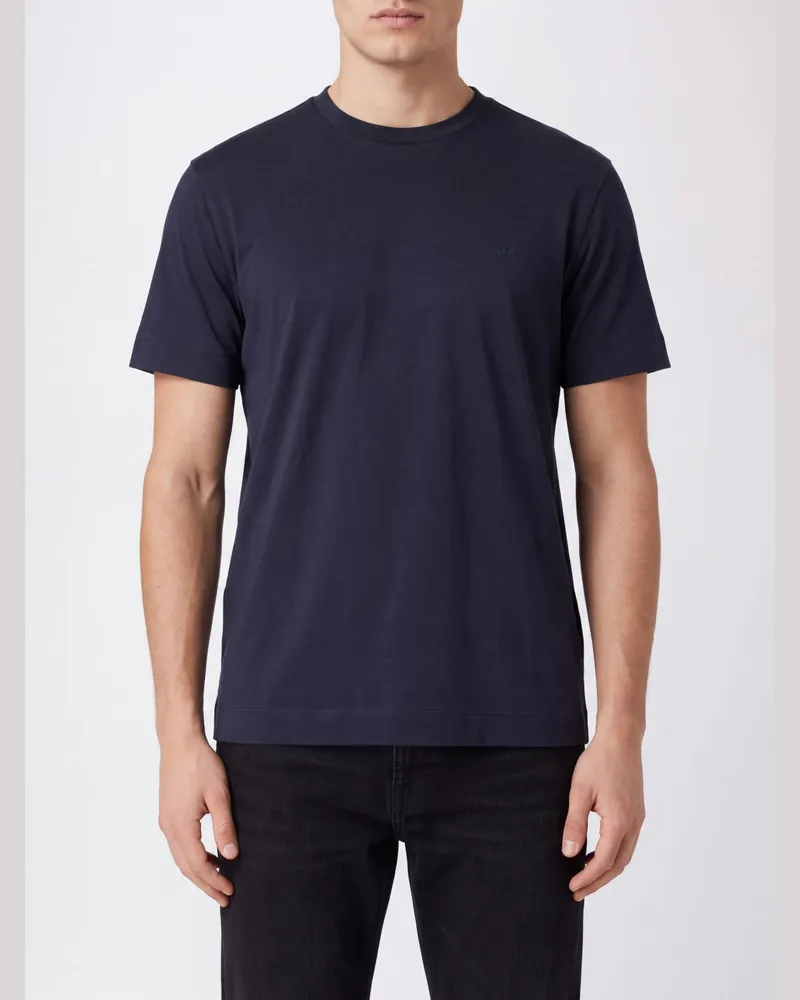 Emporio Armani Kurzarm-T-Shirt aus einer feinen Modal-Seiden-Mischung Blau