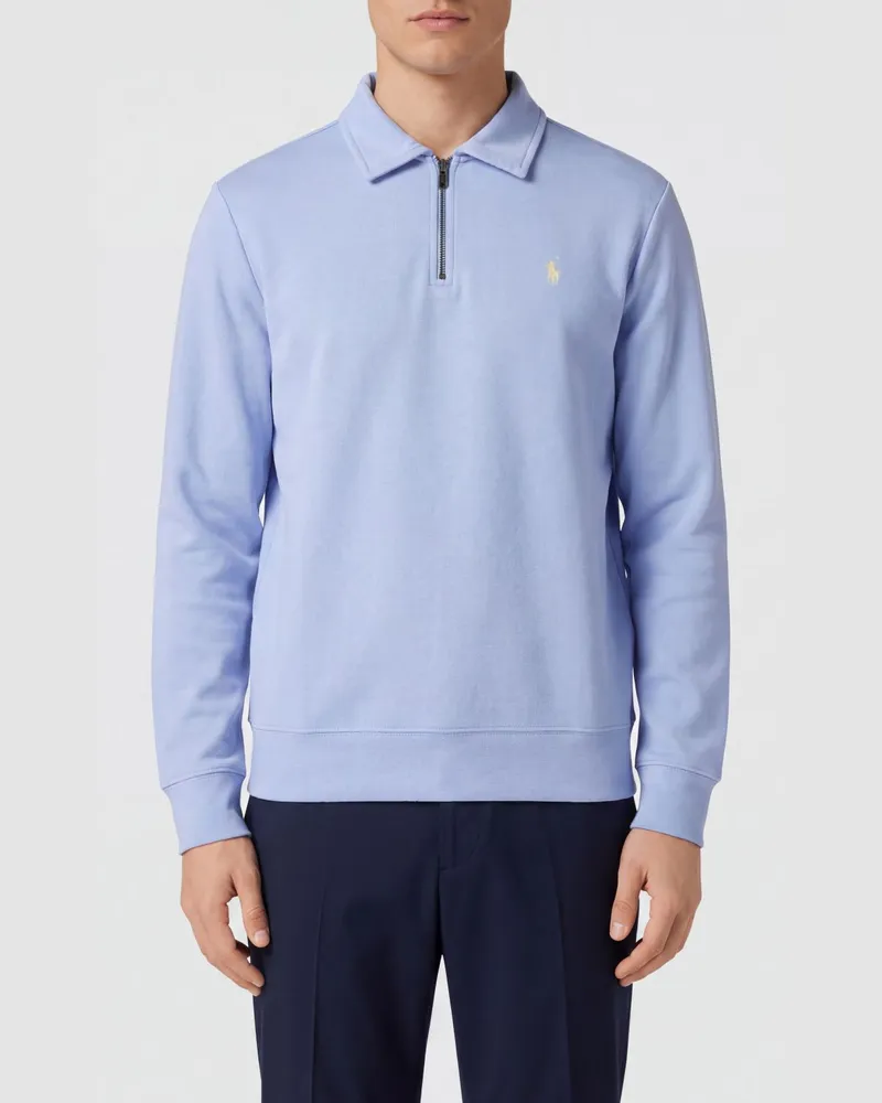 Ralph Lauren Langärmeliges Baumwoll-Poloshirt mit Reißverschluss und gesticktem Logo Blau