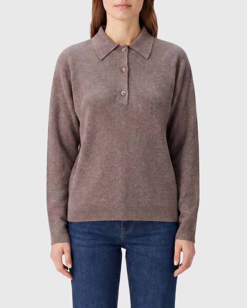 Calvin Klein Langärmeliges Seidenstrick-Poloshirt von Braun