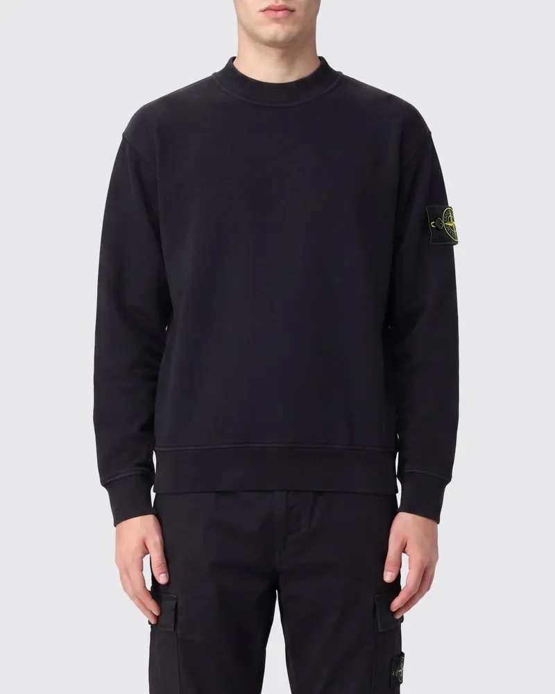 Stone Island Baumwoll-Sweatshirt mit Rundhalsausschnitt und Kompass-Logo-Patch am Ärmel Schwarz