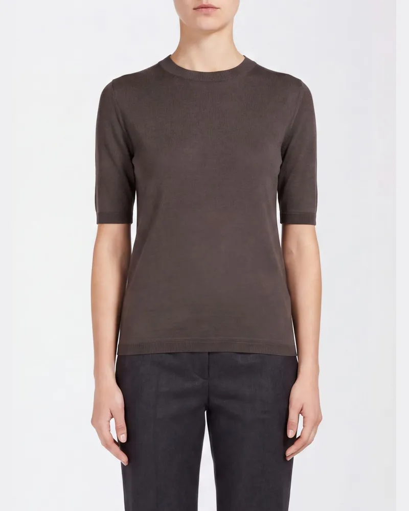 Max Mara Kurzärmeliges Stricktop aus Seide und Kaschmir mit Slim Fit Grün