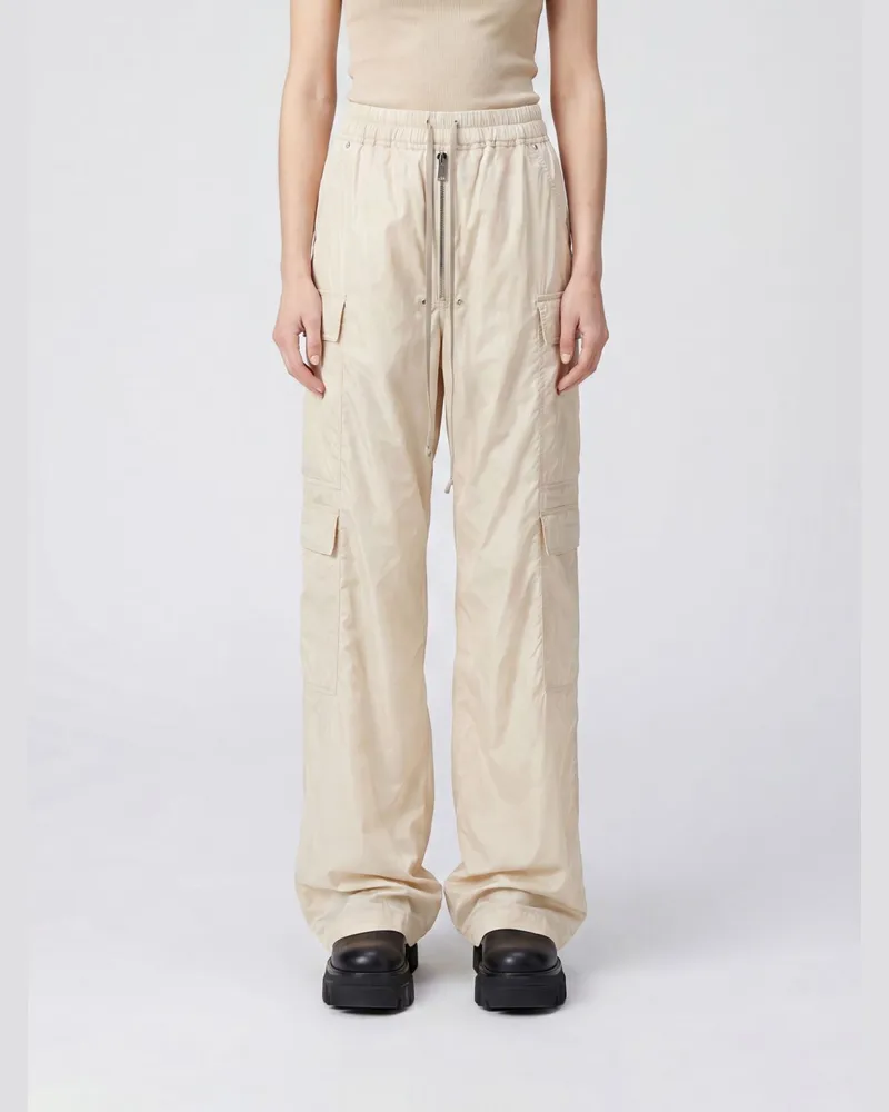 DRKSHDW by Rick Owens Hoch taillierte Cargohose Drawstring aus geknittertem Nylon Beige