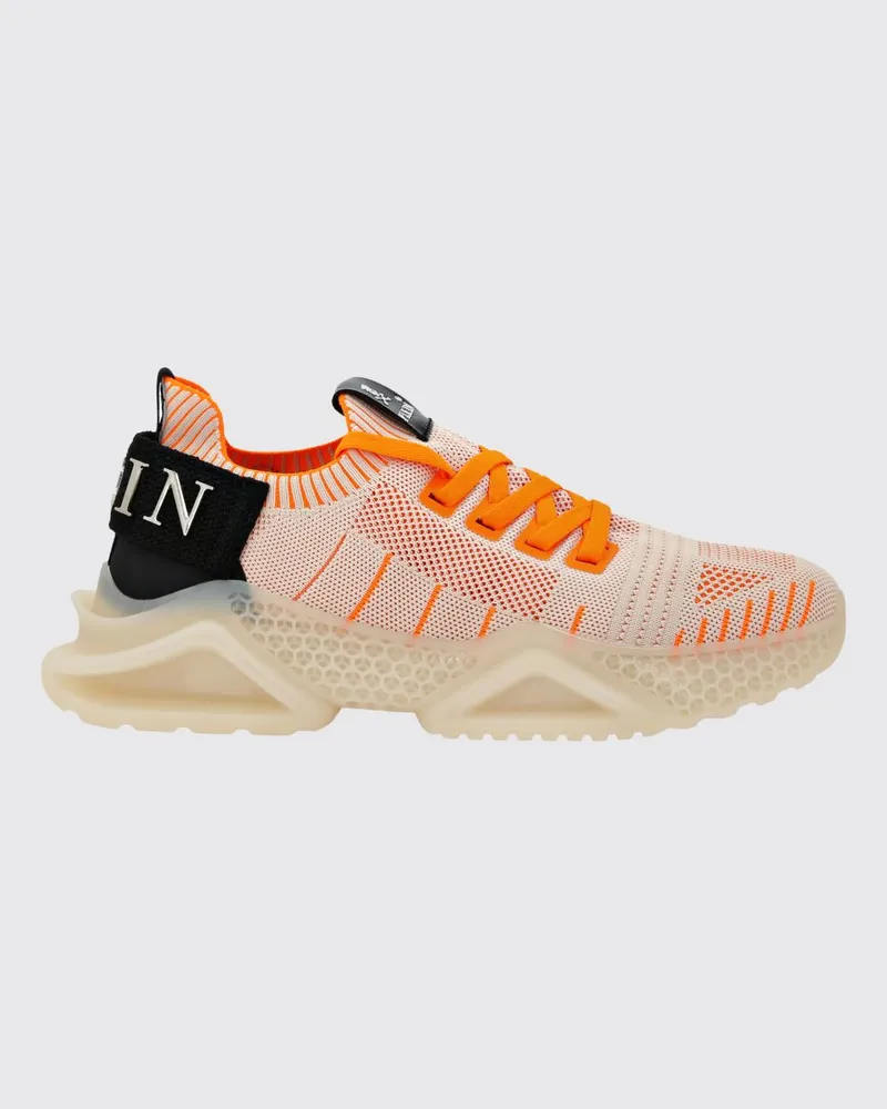 Philipp Plein Niedrige Sneakers aus Häkelstrick mit elastischem Knöchelbereich und Logo Beige