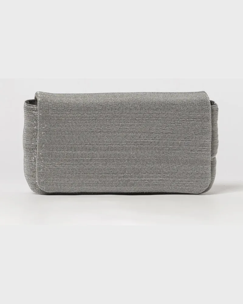 Brunello Cucinelli Leder-Pochette mit Monile-Besatz Grau