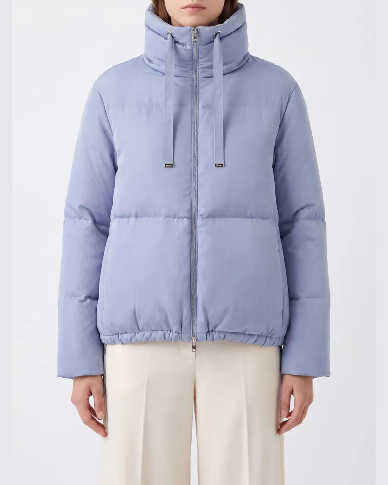 Herno Kurze wasserabweisende Nylon-Daunenjacke mit Trichterkragen und Kordelzug Hellblau