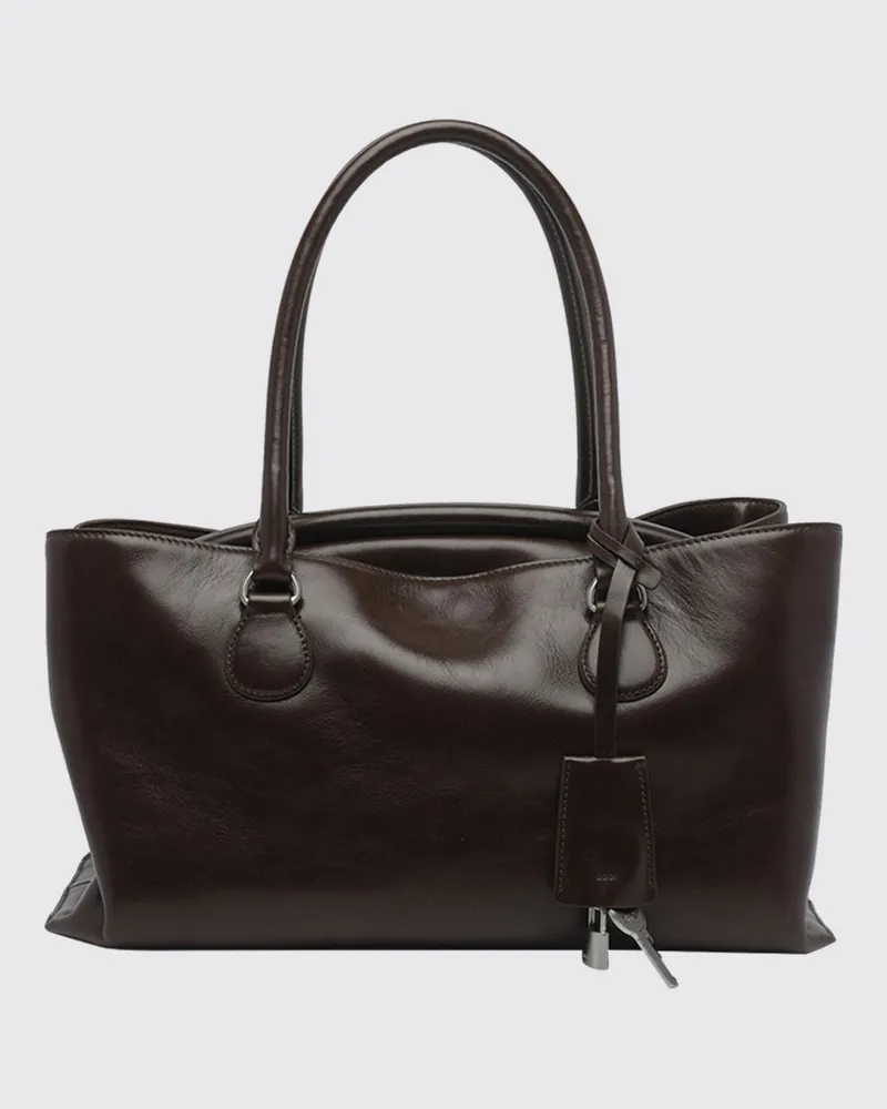 OSOI Shell Brot Schultertasche aus Glattleder mit Schloss und abnehmbarem Riemen Braun