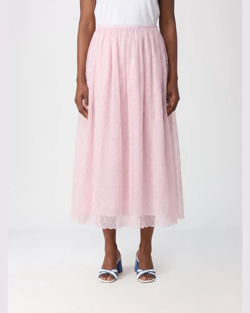 Cecilie Bahnsen Midi-Rock in A-Linie aus Baumwollmischung mit Blumenmotiv Pink