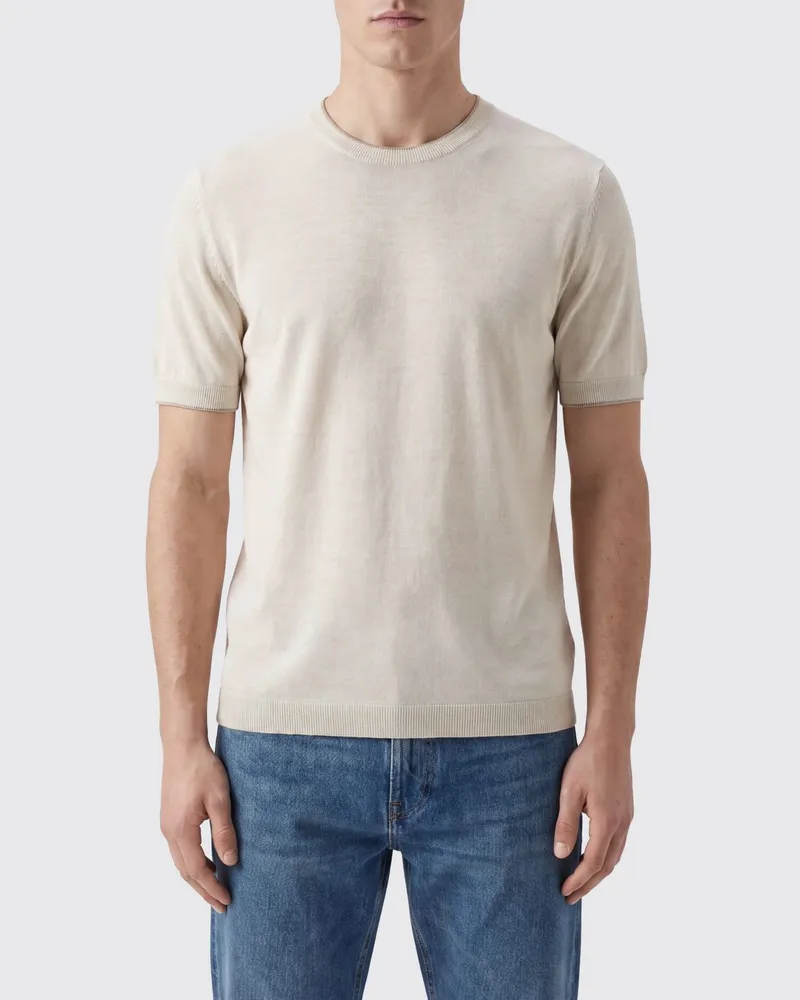 Brooksfield Rundhals-T-Shirt aus Leinenmischung mit Rippkanten Weiß