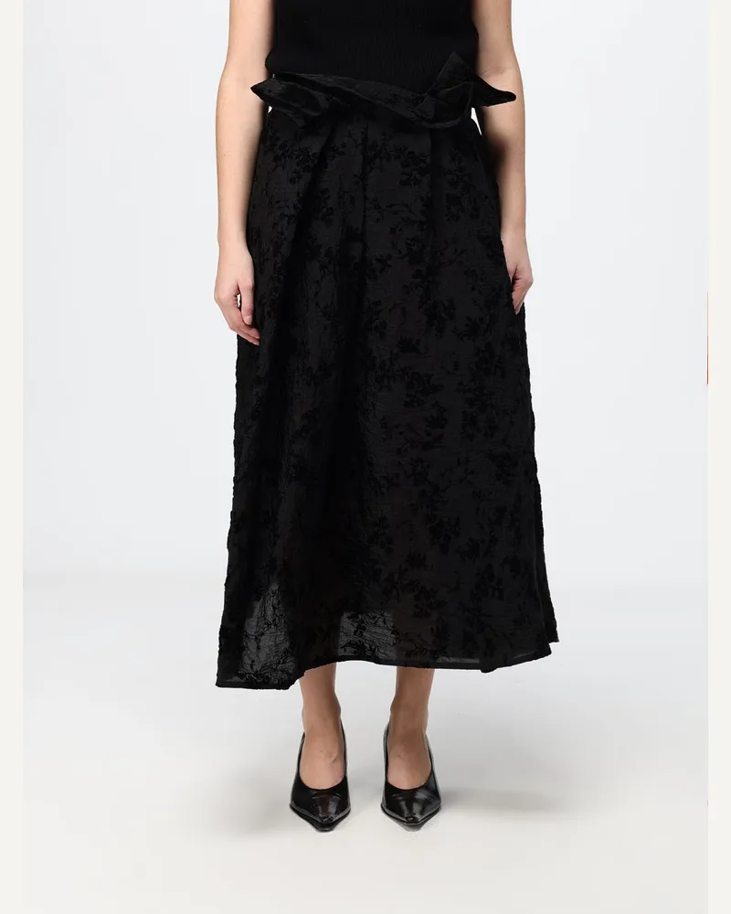 TER ET BANTINE High-Waist Cady-Midirock in A-Linie Schwarz