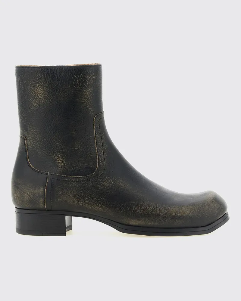 Maison Margiela Ankle Boots aus Distressed-Leder von mit eckiger Kappe und Seitenreißverschluss Schwarz