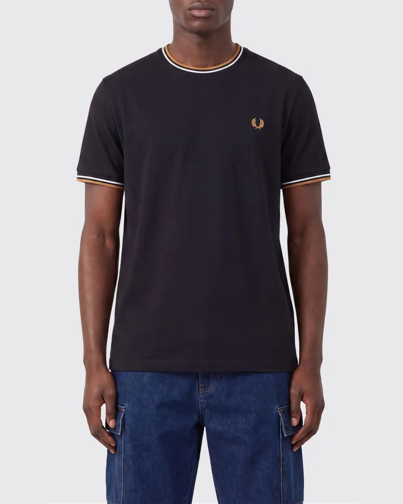 Fred Perry Baumwoll-T-Shirt mit Logo Schwarz