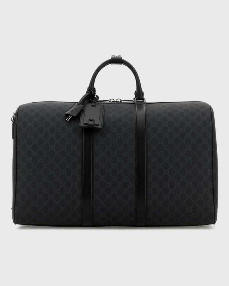 Gucci Große GG Supreme Reisetasche mit Monogramm und Lederdetails Schwarz