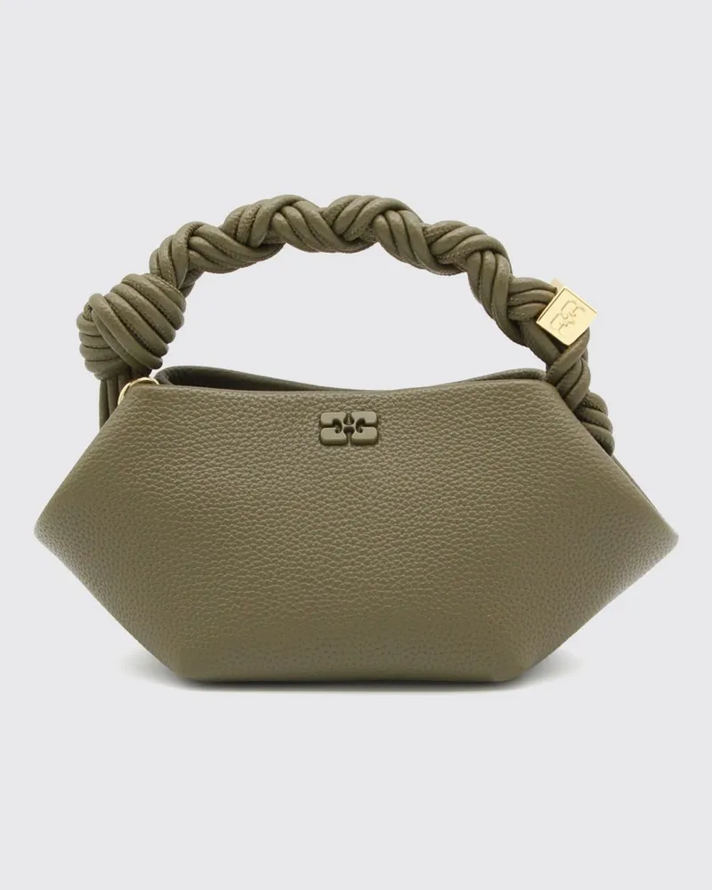 Ganni Butterfly Mini-Handtasche aus recyceltem Leder mit geflochtenem Griff Olive