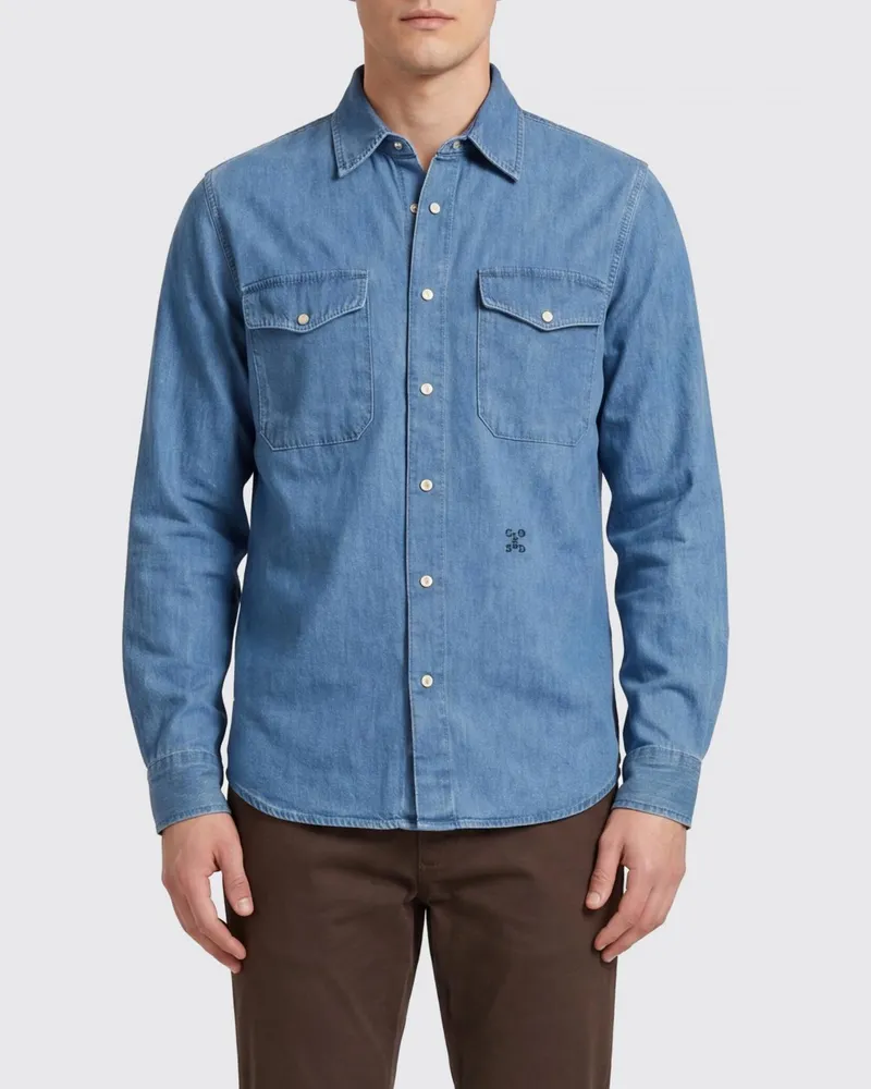 Closed Slim-Fit Hemd aus Baumwoll- und Hanfdenim mit französischem Kragen Blau